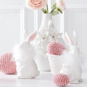 Porcelain Feathered Bunny with Basket